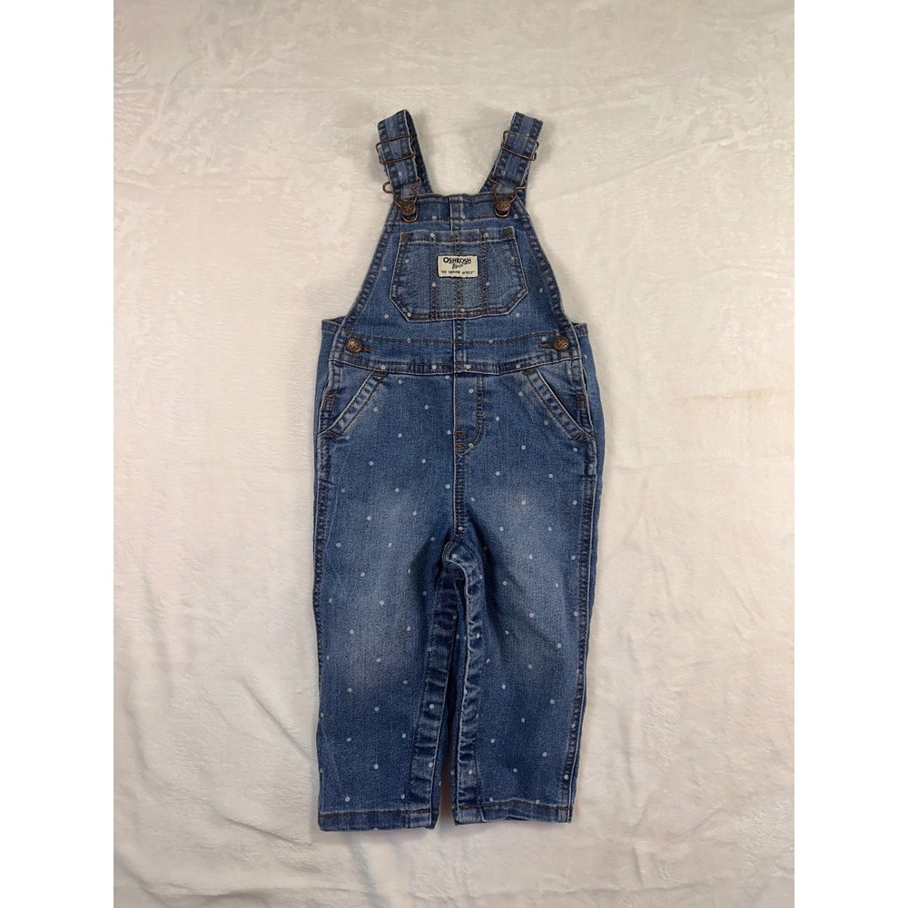 OshKosh B'gosh Denim Overalls 18M Blue Polka Dot Bib Overalls Toddler Kids‎